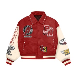 Custom Chenille Patch Embroidery Letterman <b>Jacket</b> 100% Wool Vintage Red and <b>White</b> Bomber Baseball Varsities <b>Jacket</b> for <b>Men</b> USA - Product Image 4