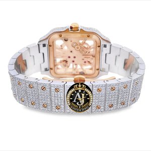 Reloj Mecánico de Esfera Redonda con Incrustaciones de Diamantes Moissanite, Acero Inoxidable, Cierre Oculto, Estilo de Joyería de Lujo - Product Image 2