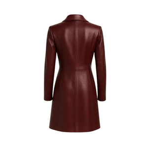 Abrigo Largo de Cuero Genuino, Gabardina de Longitud Completa, Ropa de Abrigo Cálida para Invierno, Cierre de Botones, Cuello de Solapa, Estilo Casual - Product Image 2