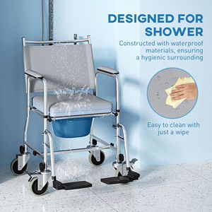 Gray 300 Lbs Rolling Shower Chair Bedside Commode Wheelchair Padded Seat <b>Backrest</b> for Seniors Disabled Bathroom Safety Equipment - Product Image 5