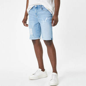 Shorts en jean bleu clair pour homme, décontractés, streetwear d'été, 100% coton, écologiques, respirants, coupe décontractée, mode, logo personnalisé - Product Image 1