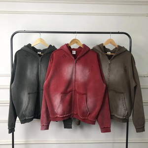 Sudadera con capucha de algodón puro de primera calidad, hecha a medida, de alta gama, con cremallera completa, lavada al ácido, para hombre, precio al por mayor, AI-HD-06 - Product Image 1