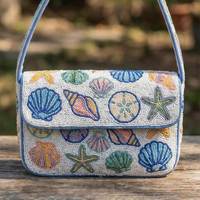 Sac à bandoulière artisanal perlé à motif floral tropical pour femme, sac à main de créateur, motif fleur d'hibiscus, mini sac à main perlé tendance