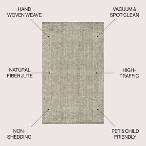 Tapis moderne en jute rectangulaire à tissage plat beige pour salon, antidérapant, à poils courts - Product Image 4