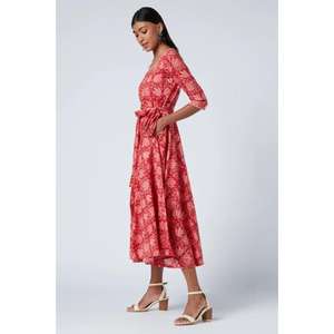 ชุดเดรสยาวปานกลางพิมพ์ลายสีแดงสำหรับผู้หญิง แขนเสื้อทรงเอ สไตล์ลำลอง ชุดเดรสงานปาร์ตี้สไตล์ชาติพันธุ์ - Product Image 3