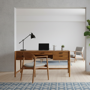 Bureau d'ordinateur Addison en teck massif avec cadre et tiroirs, taille personnalisable, couleur naturelle, design moderne - Product Image 6