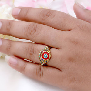 Wholesale Gold Plated Sterling Silver CZ Devil's Eye Fine <b>Ring</b> Jewelry Red Enamel <b>Adjustable</b> Women <b>Ring</b> Jewelry Gift Party - Product Image 5