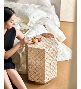 Mesa con Incrustaciones de Hueso de ILAHI, Diseño Moderno con Detalles de Ágata, Almacenamiento Portátil, Muebles para el Hogar - Product Image 2