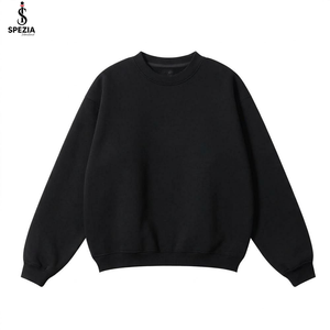 SPEZIA Sudadera negra con cuello redondo para hombre, informal, lisa, de manga larga, holgada - Product Image 1