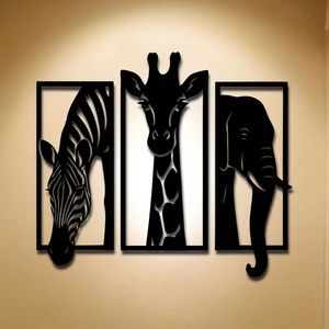 CIFbuy Set di decorazioni da parete in metallo, 3 pezzi, animali africani (zebra, giraffa, elefante), finitura verniciata a forno, decorazioni per la casa, per cappotti da donna - Product Image 1