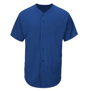 Camiseta de Béisbol Unisex Azul Rey, Manga Corta, Cuello en V, Cierre de Botones, Secado Rápido, 100% Poliéster, Ropa Deportiva Personalizada con Estampado - Product Image 1