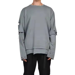 T-shirt surdimensionné 100 % coton personnalisé à double manche pour homme, épaules tombantes, motif uni, impression numérique, double couche longue - Product Image 1