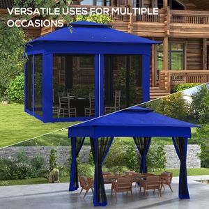 Gazebo Pieghevole 3,35m x 3,35m per Eventi all'Aperto, Protezione UV, Blu con Rete a Cerniera e Borsa per il Trasporto - Product Image 4
