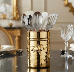 Gold Hammered <b>Metal</b> Utensil Holder Luxury Tabletop Cutlery Storage for Kitchen Flatware Spoon Fork - Product Image 5
