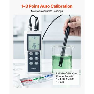 Kit Tester pH Impermeabile IP68 con Display LCD, Range 0-14 pH, Calibrazione Automatica a 3 Punti, Sonda Portatile, Pacchetti di Polvere per Calibrazione TDS - Product Image 3