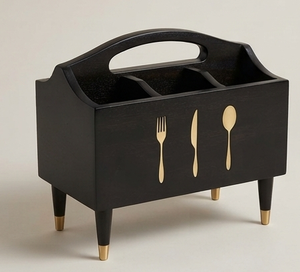 Support de Couverts et Cuillères en Bois Noir Fait Main, Type Table, Durable, pour Cuisine et Maison - Product Image 1