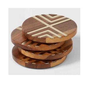 Ensemble de 4 sous-verres ronds incrustés d'os au design unique pour le thé, le café, l'eau et la boisson. - Product Image 1