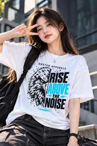 เสื้อยืดผู้หญิงฤดูร้อน สีกรมท่า ผ้าฝ้ายนุ่ม สวมใส่สบาย แขนสั้น ระบายอากาศได้ดี คุณภาพสูง ปรับแต่งได้ พิมพ์ลายสกรีน คอกลม - Product Image 1