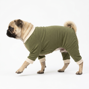 Combinaison pour chien en coton vert uni, confortable et élégante, idéale pour les pugs, toutes saisons - Product Image 2