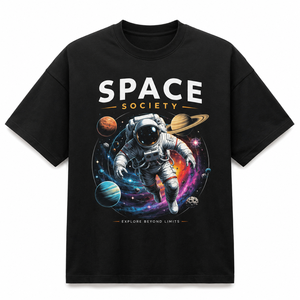 T-shirt noir pour homme à manches courtes, col rond, coupe classique, imprimé astronaute Space Society, décontracté, 100% coton jersey respirant - Product Image 2