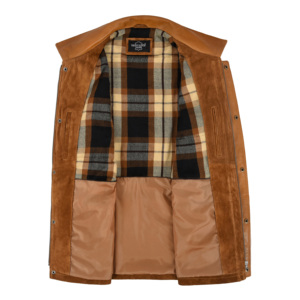 Custom 100% Genuine Tan Cow <b>Suede</b> Leather <b>Men's</b> Field <b>Jacket</b> Safari Utility Coat Winter Casual Manufacturer Wholesale Supplier - Product Image 4