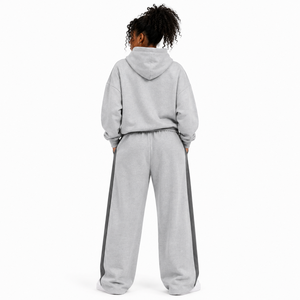 <b>Oversized</b> Heavy Cotton Fleece Heather Gray Hoodies Side Panel Custom Embroidered Logo Tracksuit Wide Leg <b>Sweatpants</b> Manufacturer - Product Image 2