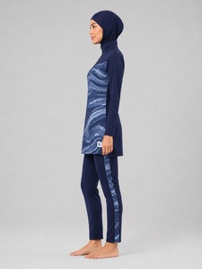 Ensemble burkini modeste de haute qualité pour femme, vêtements de plage de luxe, marque privée, bikini 2 pièces à coupe haute, imprimé sur le devant - Product Image 3