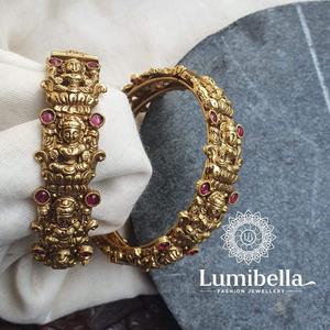 Goddess Kada Bangles-Vintage Brass Bracelet with Freshwater Pearl & Diamond Accents for Wedding & Engagement - Product Image 1