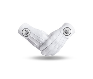 Guantes de Inspección Profesionales de los Caballeros Templarios, 100% Algodón, Blancos con Parche Negro - Product Image 1
