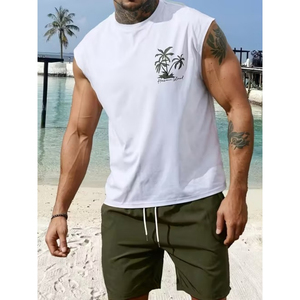 <b>Men's</b> <b>White</b> Sleeveless Tank Top Skull Deadlift Print O-Neck Casual Gym <b>Vest</b> Breathable Cotton Muscle Shirt - Product Image 3