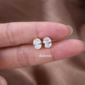 Pendientes de circonita cúbica ovalada con baño de oro de 14 quilates sobre plata de ley 925, engastados con puntas, elegante regalo de joyería para ella. - Product Image 1