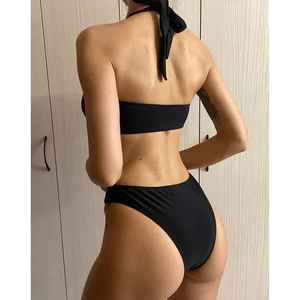 Monokini de una pieza con corte halter y detalle de anillo dorado, monokini asimétrico con corte. - Product Image 3