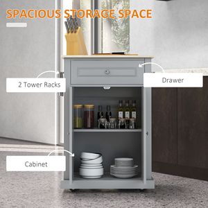 Carrello da Cucina Moderno Grigio, Isola Portatile con Cassetto Resistente, Ripiano Regolabile, 2 Portasciugamani in Legno, Vetro e MDF - Product Image 4