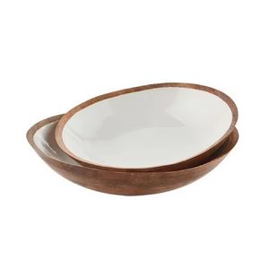Wooden Salad Bowl with Ceramic Interior <b>Large</b> Serving Bowl Eco Friendly Kitchen Dining Fruit Mixing Bowl Modern Tableware - Product Image 1