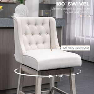 Set di 2 Sgabelli da Bar Girevoli Contemporanei da 27 Pollici, Altezza Bancone, Rivestimento in Lino Beige con Design Trapuntato a Bottoni e Base Cromata - Product Image 5