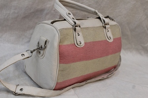 Striped Woven Tote Bag Shoulder <b>Handbag</b> Zipper Closure Two Handles Portable Travel Bag for Daily Use - Product Image 3