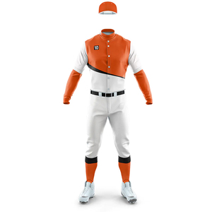 Ensemble uniforme de baseball pour hommes, orange et blanc, manches longues, pantalon en jersey sublimé avec numéro 10 et nom personnalisable - Product Image 2