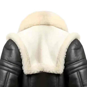 Brown Sheep Leather Men's Windproof Jacket Sherpa Lined Stand Collar <b>Zip</b>-<b>Up</b> Regular Fit Winter Outerwear with Logo Embossed 240g - Product Image 4