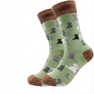 Chaussettes mi-mollet pour hommes, motif chien de dessin animé vert, polyester/coton, anti-odeur, respirantes, imprimées par transfert thermique, tricotées, pour usage quotidien, automne - Product Image 1