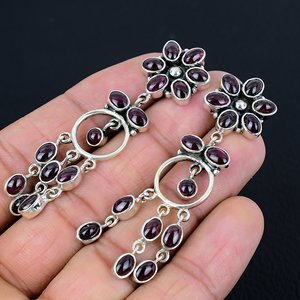 New Style Fashion Design Natural Garnet Gemstone Drop Dangle Earrings Handmade 925 Sterling <b>Silver</b> Wedding Party Customizable - Product Image 3