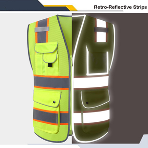 Gilet de sécurité professionnel pour la construction, matériau réfléchissant haute visibilité, fermeture éclair sur le devant, pour les géomètres et les travaux routiers - Product Image 5