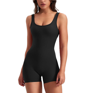 Combinaison de yoga noire classique pour femme, vêtements de sport sans manches, combinaison moulante de sport, body athlétique - Product Image 1