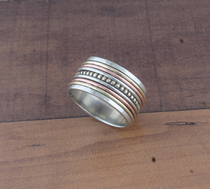 Wholesale 925 Sterling Silver Metal Band <b>Ring</b> Two-Tone Copper Design <b>Ring</b> Handcrafted Silver and Brass Band Jewelry Supplier - Product Image 5