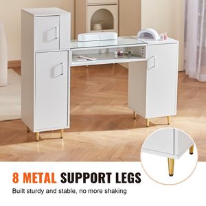 Acetone-Resistant Manicure <b>Table</b> with Glass Top Nail Tech Desk <b>Makeup</b> Dressing Nail Station Storage Cabinets - Product Image 4