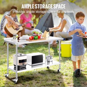 Tavolo da Lavoro in Acciaio Inox per Cucina Commerciale 24 X 60 X 40 Pollici, Resistente, con Ruote, per Preparazione Alimenti, Fabbricazione in Metallo - Product Image 4