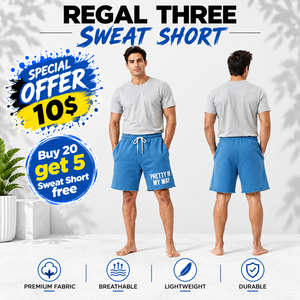 กางเกงขาสั้นผ้าฝ้ายผู้ชาย REGAL THREE เอวกลาง มีเชือกผูก ระบายอากาศได้ดี หนัก 430GSM ผ้าฟลีซ - Product Image 1