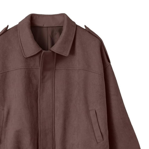 <b>Women's</b> <b>Brown</b> Suede <b>Jacket</b> Cropped Moto Style Turn Down Collar Epaulet Solid Color Spring Coat <b>Women's</b> <b>Jackets</b> - Product Image 4