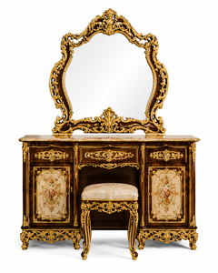 Ensemble de meubles de chambre à coucher en bois sculpté de style rococo, ensemble de meubles de chambre à coucher de luxe en bois comprenant un lit avec des tables de chevet, une commode et une armoire - Product Image 3