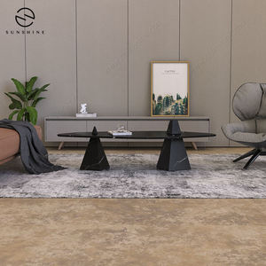 Mesa de Centro Moderna de Madera Negra con Base Geométrica para Muebles de Sala de Estar - Product Image 2