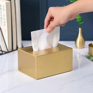 Bold Blossom Eco-friendly Brass Metal Electroplating High-<b>end</b> Decorative Living Room <b>Table</b> Rectangular Tissue Napkin <b>Storage</b> Box - Product Image 3